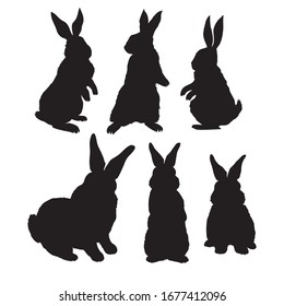 Silueta animal de conejo, icono, símbolo de signo de conejo vectorial sobre fondo blanco.