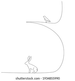 Rabbit animal silhouette line drawing, vector illustration	
