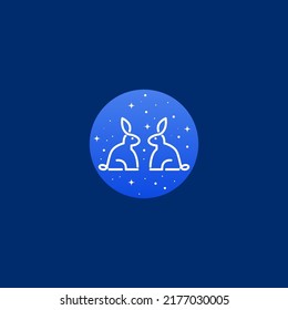 Rabbit animal symbol logo icon concept in isolated blue background vector illustration