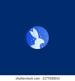Rabbit animal symbol logo icon concept in isolated blue background vector illustration