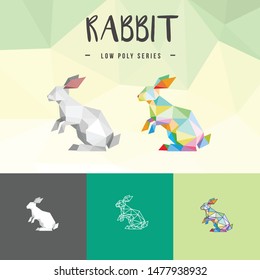 RABBIT ANIMALS LOW POLY LOGO ICON SYMBOL SET. TRIANGLE GEOMETRIC POLYGON