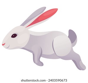 Rabbit animation icon. Bunny jump or running motion element for 2d game. Speed run hare animal, sprite sheet move. Vector illustration isolated on white background