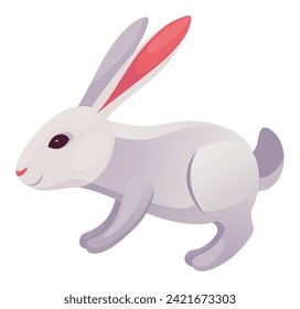 Rabbit animation icon. Bunny jump or running motion element for 2d game. Speed run hare animal, sprite sheet move. Vector illustration isolated on white background