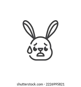 Rabbit anxious face with sweat emoticon line icon. linear style sign for mobile concept and web design. Tired bunny face emoji outline vector icon. Symbol, logo illustration. Vector graphics