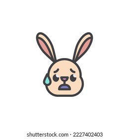 Cara ansiosa de conejo con icono de contorno relleno de emoticono de sudor, signo de vector de línea, pictograma colorido lineal aislado en blanco. Símbolo, ilustración del logotipo. Gráficos vectoriales