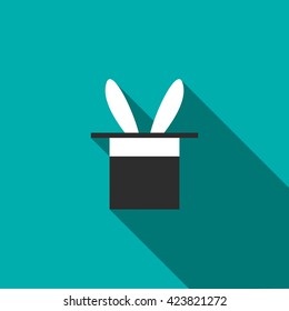 Rabbit appearing from a top magic hat icon