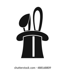 Rabbit appearing from a top magic hat icon in simple style on a white background vector illustration