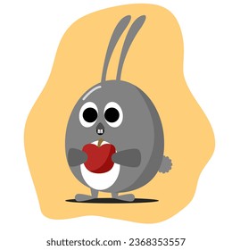 Rabbit and apple cartoon so cute. On yellow and white background. Illustration vector. 
