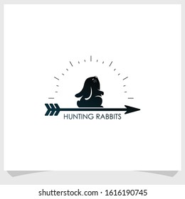 rabbit and arrows vintage logo design vector, hunter brand logo design template