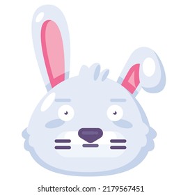 Rabbit astonished expression funny emoji vector. Farmland bunny animal with wide opened eyes feeling shock or confuse. Comic smile embarrassed or surprised emotion. Emoticon flat cartoon illustration