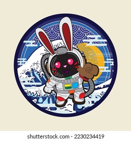 rabbit with astronaut costume illustration for logo, notebook, and background