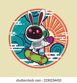 rabbit with astronaut costume illustration for logo, notebook, and background