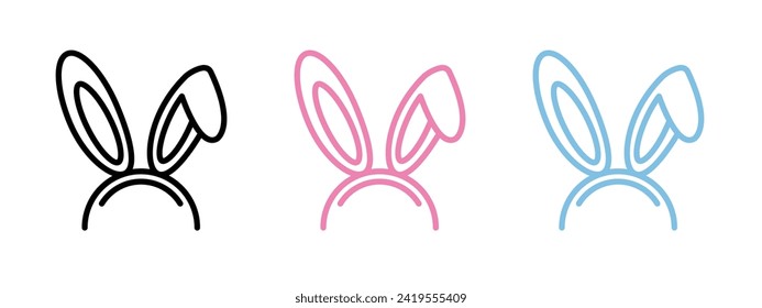 Icono de línea auditiva de conejo. Icono de las orejas de los conejitos en color blanco y negro.
