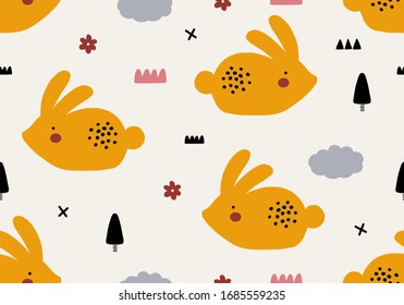 Rabbit baby pattern, hare animal vector background