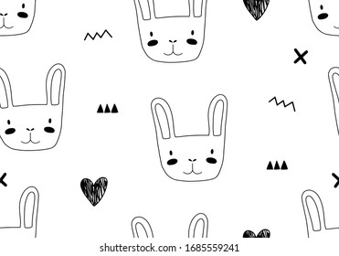 Rabbit baby pattern, hare animal vector background