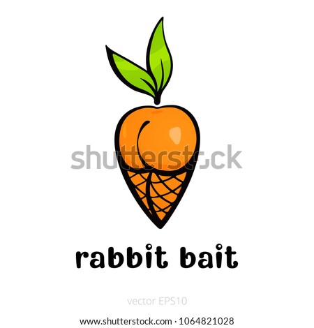 Rabbit bait. Funny drawn carrot with the outlines of sexy woman's body with a mesh stockings. Green double leaf alludes at the bunny's ears. Cartoon metaphor about erotic manipulation of a male lust.