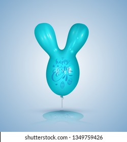 Rabbit balloon with happy easter lettering. Vector illustration for easter card and poster element.