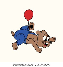 rabbit and balloon retro cartoon character illustration