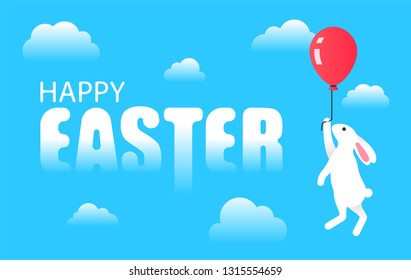 Rabbit with balloon in sky among clouds for design greeting card happy easter