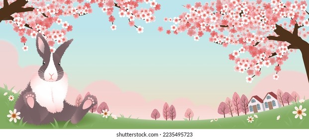 Rabbit Banner Under the Cherry Blossom Tree