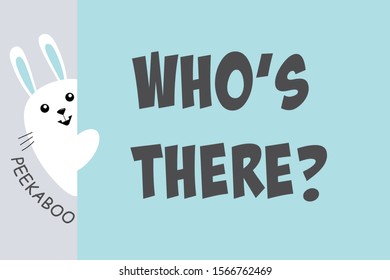 Rabbit banner vector, cute bunny character peeking behind cardboard holding copy space message poster illustration pet animal advertising isolated on background