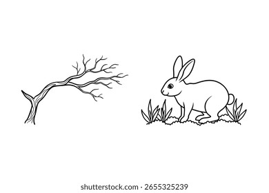 Kaninchen und nackter Zweig Hase