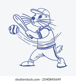 rabbit baseball retro cartoon character illustration