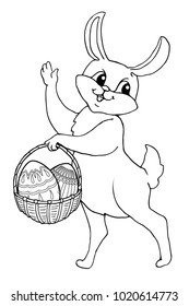 Rabbit with a basket of Easter eggs. The sketch marker. Vector