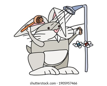 rabbit bathes in the bathroom. vector doodle sketch new