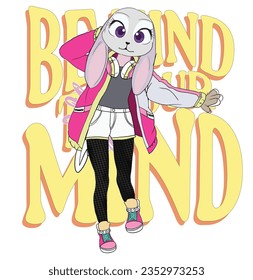 Rabbit and Be mind slogan everyday graphic illustration. Slogan and animal.