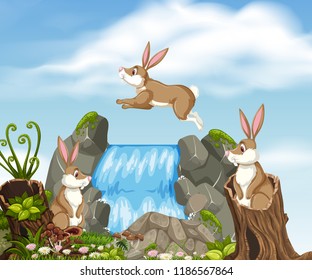 Rabbit in beautiful nature illustration