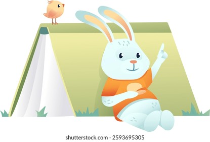 Rabbit And Bird With Book Vector Illustration