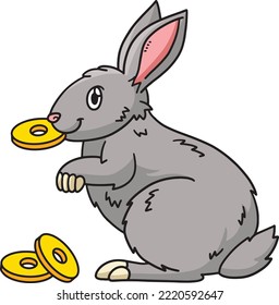 Rabbit Biting Coin Cartoon Colored Clipart 