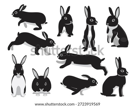 Rabbit Black Britannia Petite Various Poses Cartoon Character