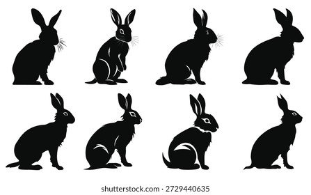 Kaninchen schwarz Silhouette Vektor Set Osterhase Silhouetten