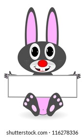 Rabbit with blank sign on white background