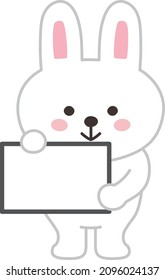 Conejo con un signo en blanco. Ilustración vectorial aislada en un fondo blanco.