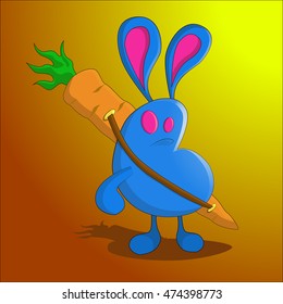 Rabbit. A blue rabbit zombie hunter armed with a carrot. vector illustration.