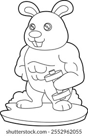 Rabbit Bodybuilder Dumbbell Bodybuilding Animal Vector Graphic Art Illustration