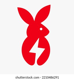 Rabbit Bolt Logo Negative Space Concept Vector Template. Rabbit Holding Power Symbol