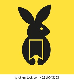 Rabbit Bookmark Logo Negative Space Concept Vector Template. Rabbit Holding Bookmark Symbol
