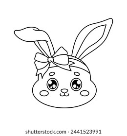 Rabbit with a bow. Easter. Easter bunny. Cute animals. Coloring book, black and white vector illustration. sstkEaster