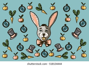 rabbit with a bow on a blue background