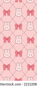 Rabbit and bow Patterns, Pink seamless rabbit, Rabbit and Bow Background, Rabbit Wallpaper Love Cards Vector Stock Vector Illustration.