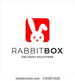 Rabbit box logo concept. Delivery design template. Vector illustration