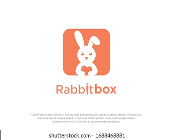 rabbit box logo. delivery. animal pet. modern design. vector illustration