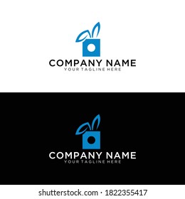 rabbit box logo. delivery. animal pet. modern design. vector illustration