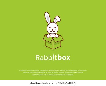 Rabbit box logo. Delivery or pet design template. Animal Symbol. Vector illustration