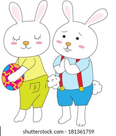 Rabbit Boy begging for Easter Egg from Rabbit Girl