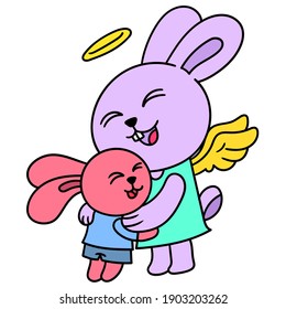 Der Kaninchenjunge war froh, von dem Geist seiner Mutter berührt zu werden, die starb, doodle Zeichnen kawaii. Vektorgrafik-Kunst